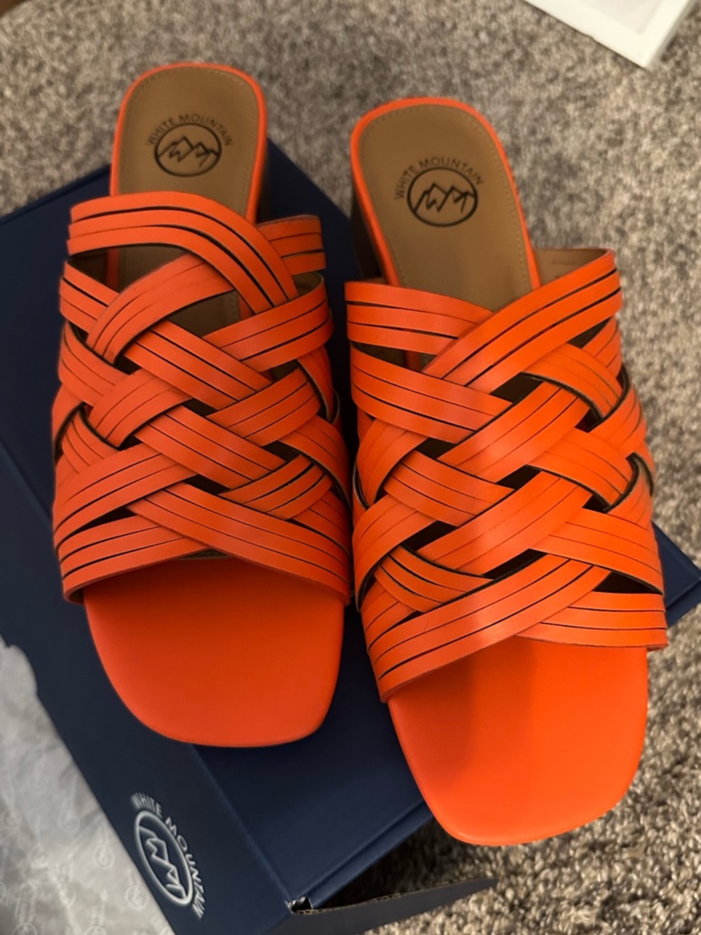 White Mountain Bright Orange Braided Slide Mules